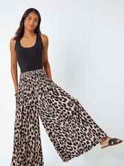 Roman Animal Stretch Shirred Palazzo Trousers - صورة 3 من 5