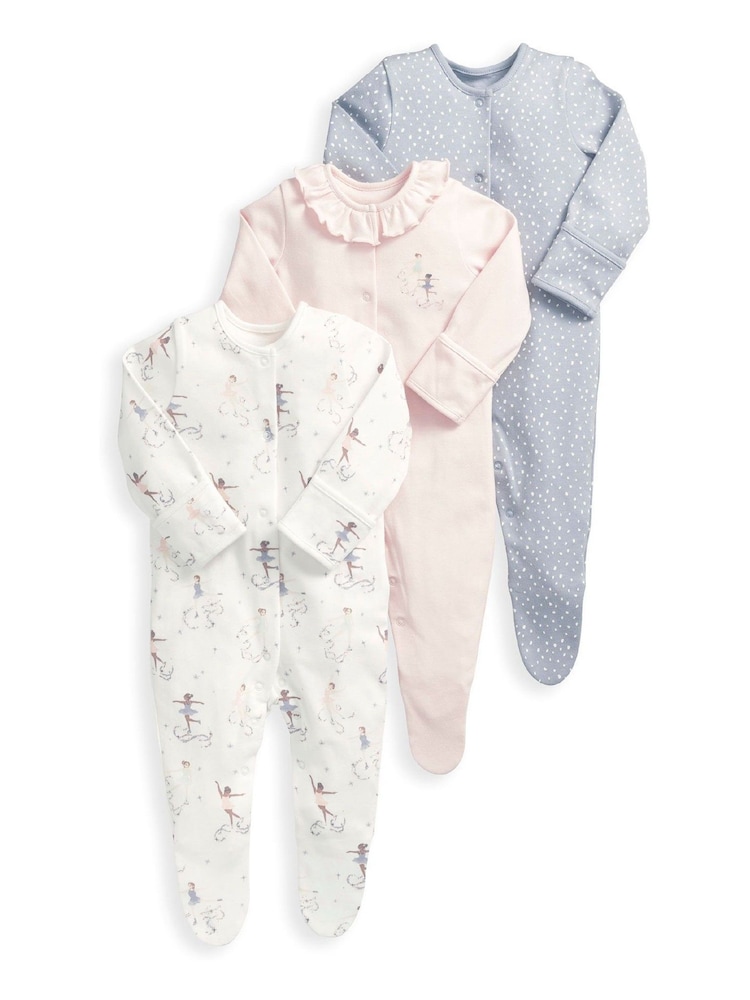 Mamas & Papas Pink Ballerina Ice Skater Sleepsuits 3 Pack - Image 2 of 2