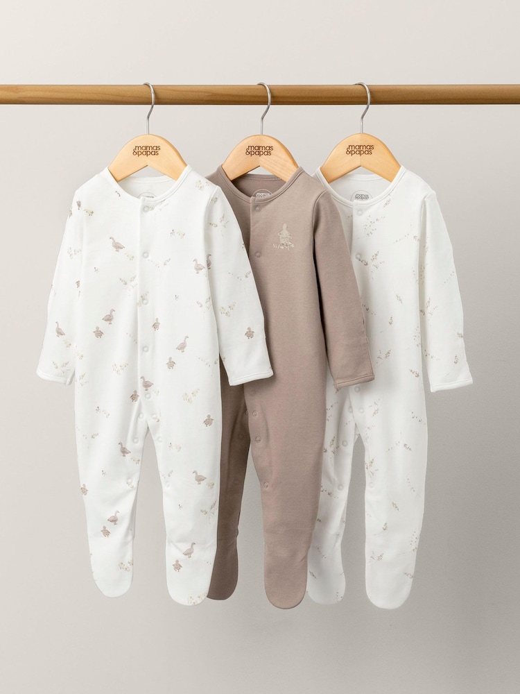 Mamas & Papas Down By Lake Brown Sleepsuits 3 Pack - Image 1 of 2