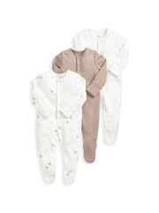 Mamas & Papas Down By Lake Brown Sleepsuits 3 Pack - Image 2 of 2
