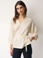 White Long Sleeve Textured Tunic - Image 1 of 7