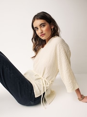 White Long Sleeve Textured Tunic - Image 3 of 7