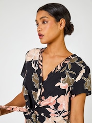 Roman Black Tropical Print Tie Knot Detail Dress - Image 4 of 4