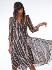 Roman Black Abstract Print Wrap Midi Dress - Image 1 of 5