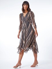 Roman Black Abstract Print Wrap Midi Dress - Image 2 of 5
