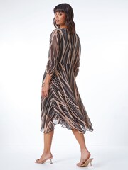Roman Black Abstract Print Wrap Midi Dress - Image 3 of 5