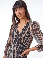 Roman Black Abstract Print Wrap Midi Dress - Image 4 of 5