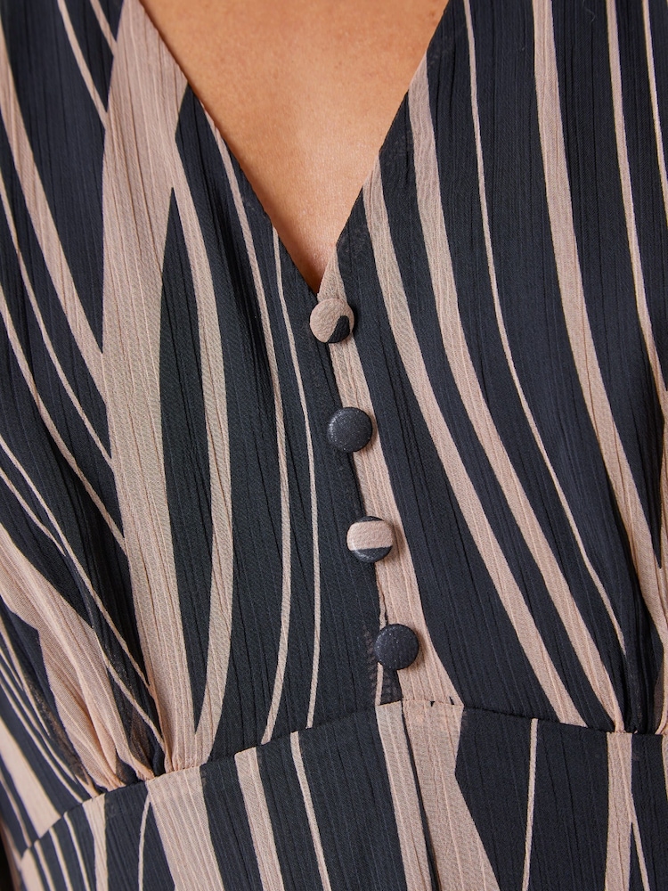 Roman Black Abstract Print Wrap Midi Dress - Image 5 of 5