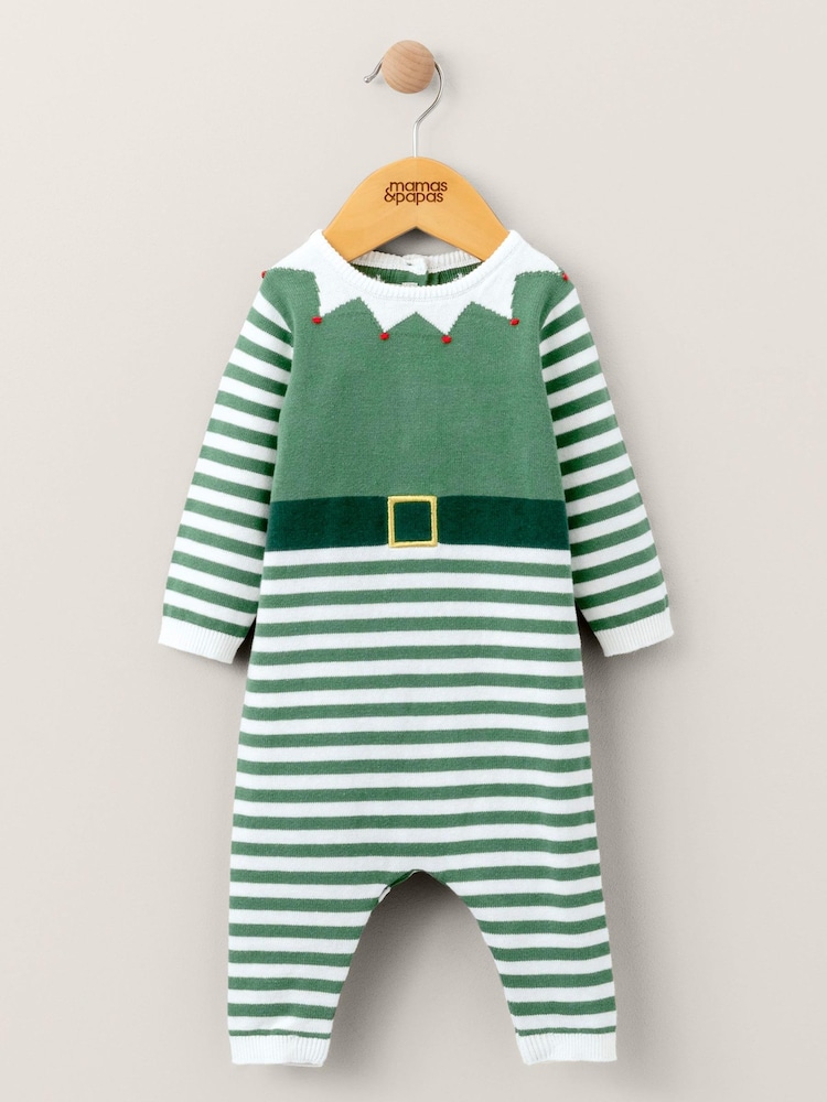 Mamas & Papas Green Elf Knitted Chritsmas Romper - Image 2 of 4
