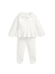 Mamas & Papas Frill Knitted White Top & Leggings Set - Image 2 of 5