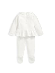 Mamas & Papas Frill Knitted White Top & Leggings Set - Image 3 of 5