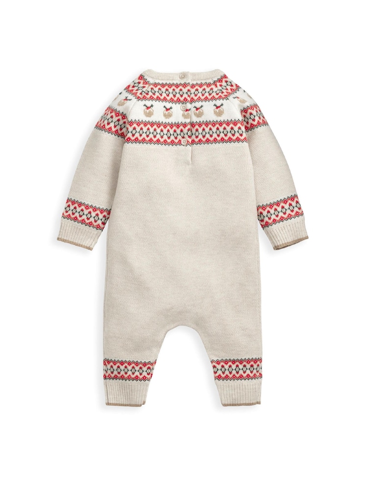 Mamas & Papas Fairisle Knitted Christmas Brown Romper - Image 2 of 3