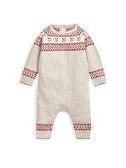 Mamas & Papas Fairisle Knitted Christmas Brown Romper - Image 3 of 3