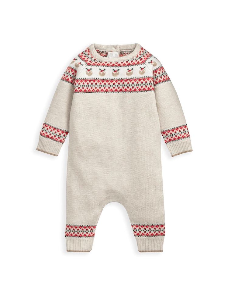 Mamas & Papas Fairisle Knitted Christmas Brown Romper - Image 3 of 3