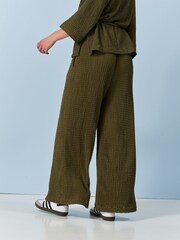 Khaki Green Textured Wide Leg Trousers - Image 2 of 6