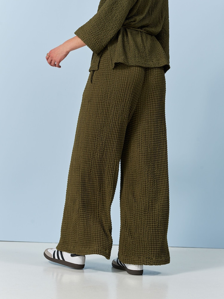 Khaki Green Textured Wide Leg Trousers - Image 2 of 6