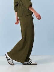 Khaki Green Textured Wide Leg Trousers - Image 3 of 6