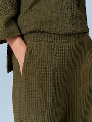 Khaki Green Textured Wide Leg Trousers - Image 4 of 6
