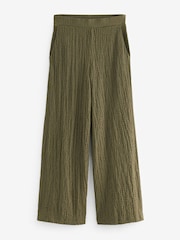 Khaki Green Textured Wide Leg Trousers - Image 5 of 6