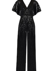 Ro&Zo Petite Sequin Wide Leg Black Jumpsuit - Image 4 of 4