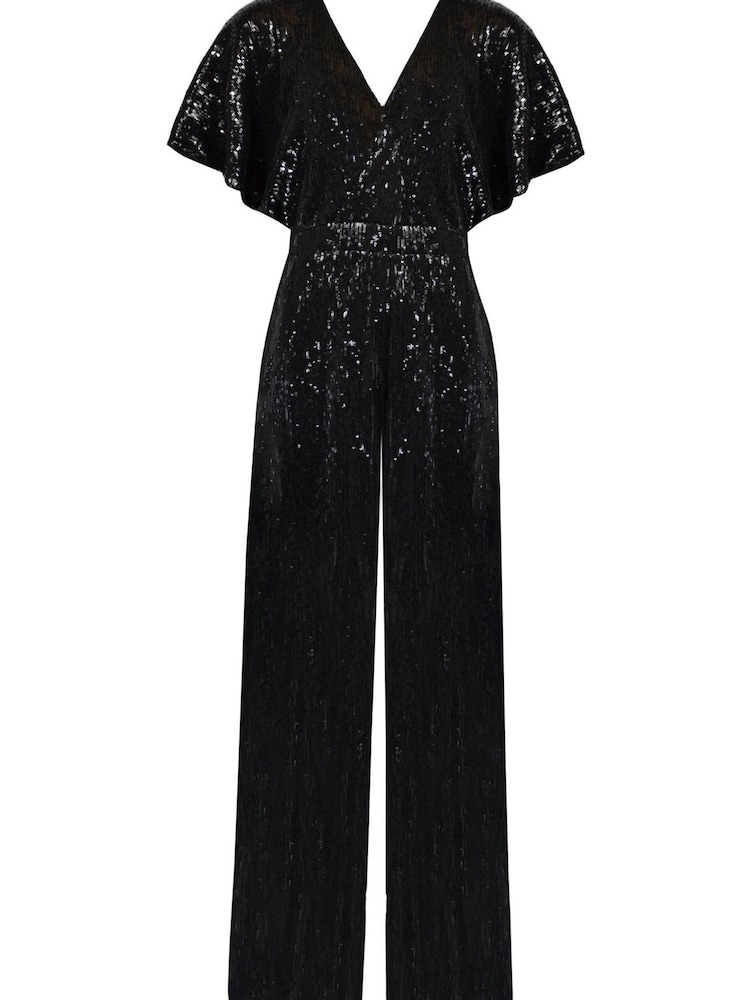 Ro&Zo Petite Sequin Wide Leg Black Jumpsuit - Image 4 of 4