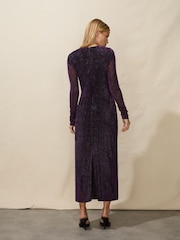 Ro&Zo Purple Sparkle Jersey Long Sleeve Midi Dress - Image 2 of 4
