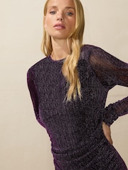 Ro&Zo Purple Sparkle Jersey Long Sleeve Midi Dress - Image 4 of 4