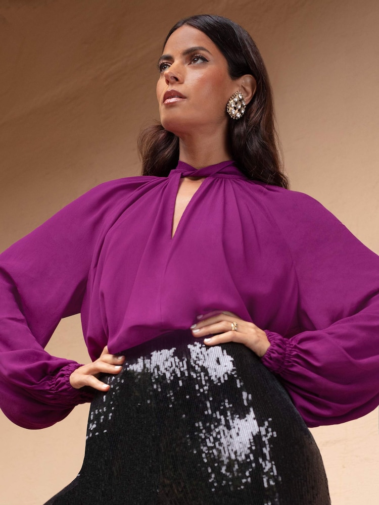 Ro&Zo Purple Plum Georgette Blouse - Image 2 of 6