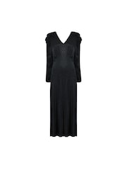 Ro&Zo Petite Satin Jacquard Puff Sleeve Black Dress - Image 4 of 4