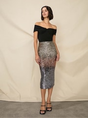 Ro&Zo Petite Sequin Ombre Black Skirt - Image 1 of 5