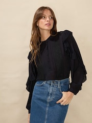 Ro&Zo Black Trim Insert Frill Sleeve Shirt - Image 1 of 5
