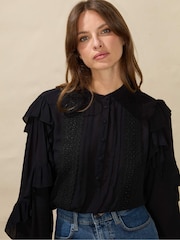 Ro&Zo Black Trim Insert Frill Sleeve Shirt - Image 4 of 5
