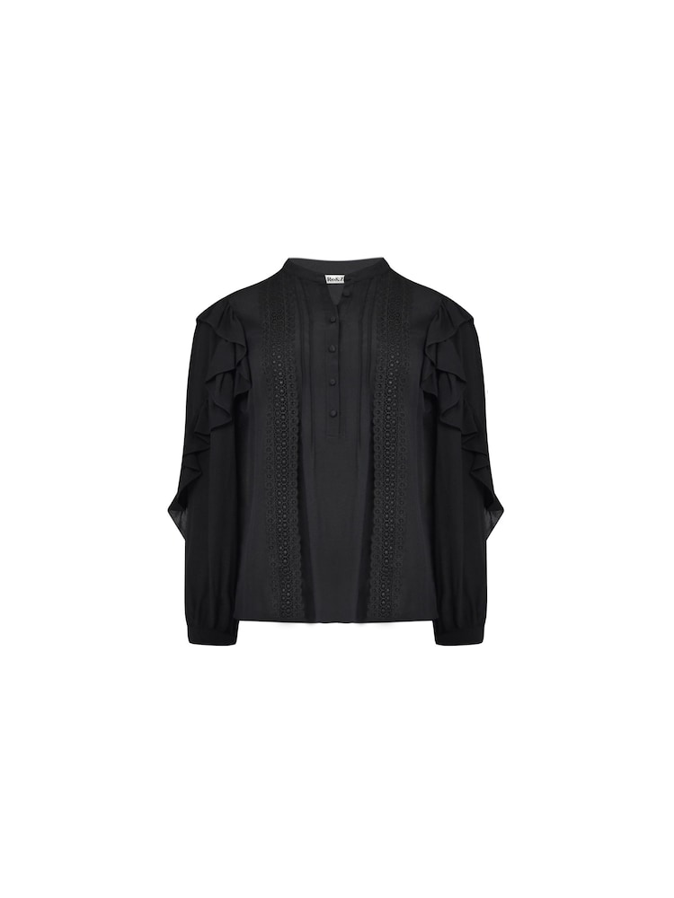 Ro&Zo Black Trim Insert Frill Sleeve Shirt - Image 5 of 5