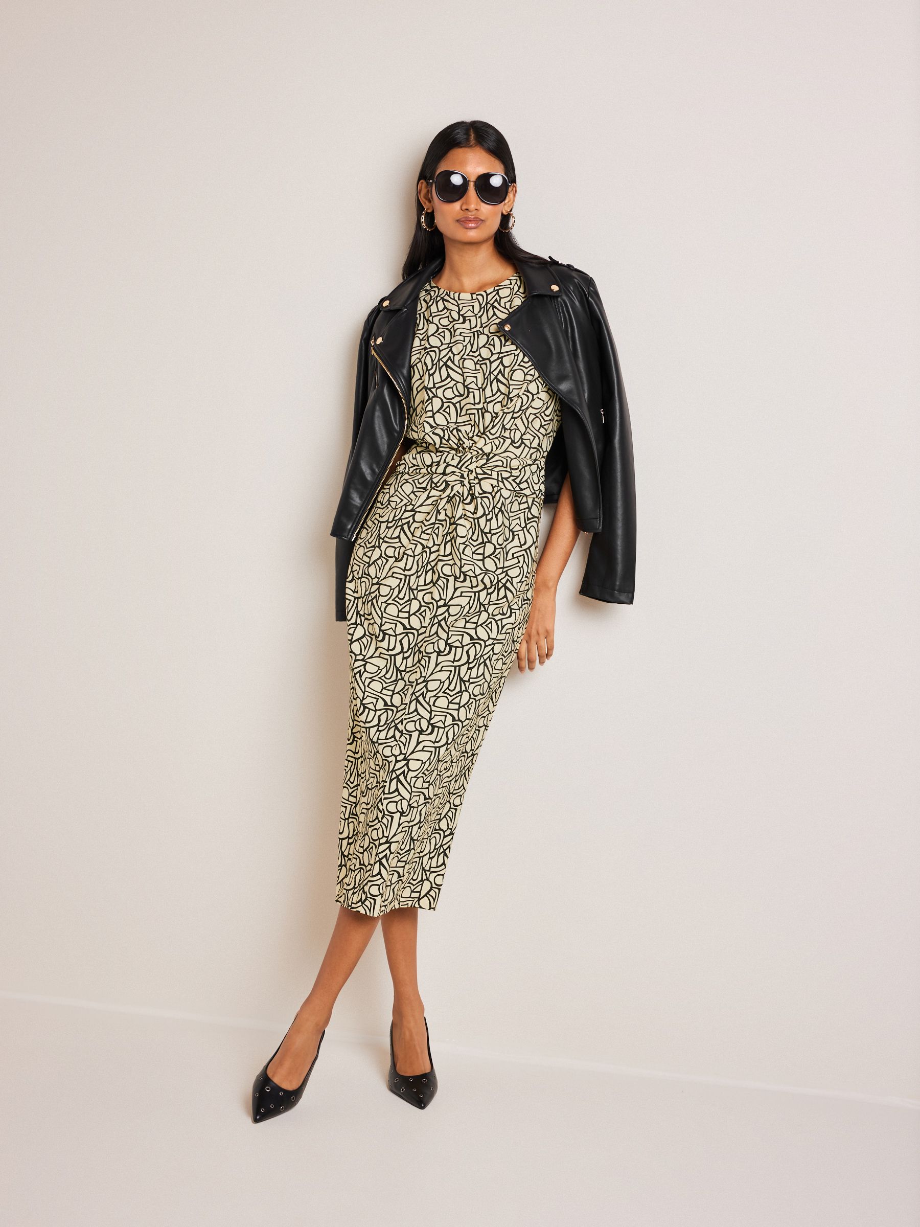 Buy Monochrome Twist Waist Short Sleeve Midi Dress from Next Buy Monochrome Twist Waist Short Sleeve Midi Dress from Next