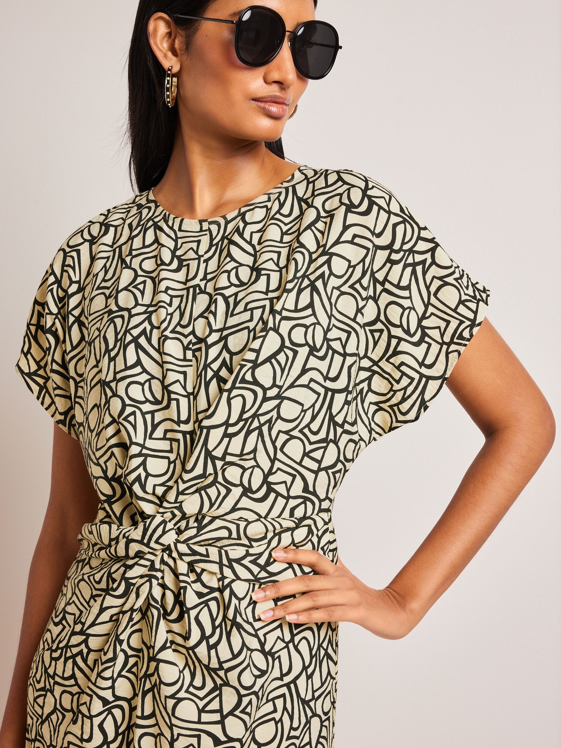 Buy Monochrome Twist Waist Short Sleeve Midi Dress from Next Buy Monochrome Twist Waist Short Sleeve Midi Dress from Next