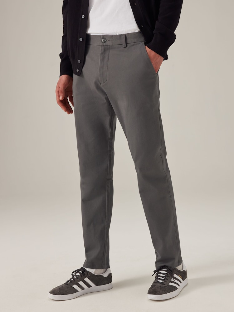 Dark Grey Elasticated Waist Slim Stretch Chino Trousers - Image 1 of 13