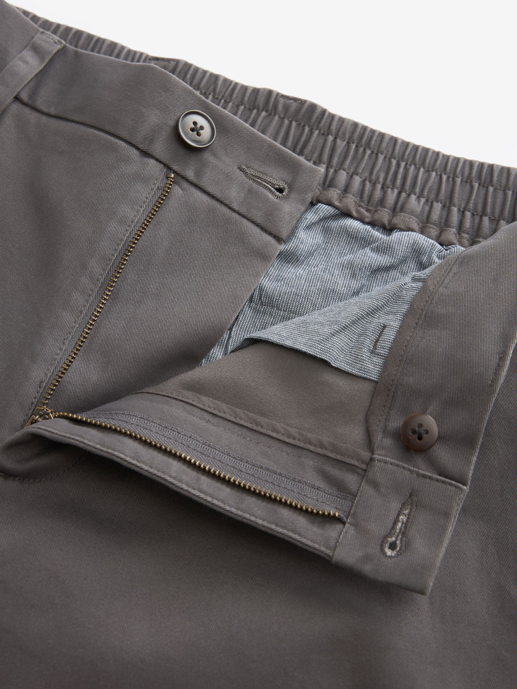 Dark Grey Elasticated Waist Slim Stretch Chino Trousers
