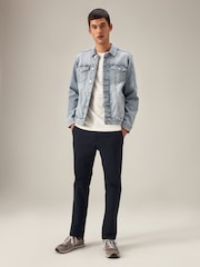 Navy Blue Elasticated Waist Slim Stretch Chino Trousers - Image 2 of 11