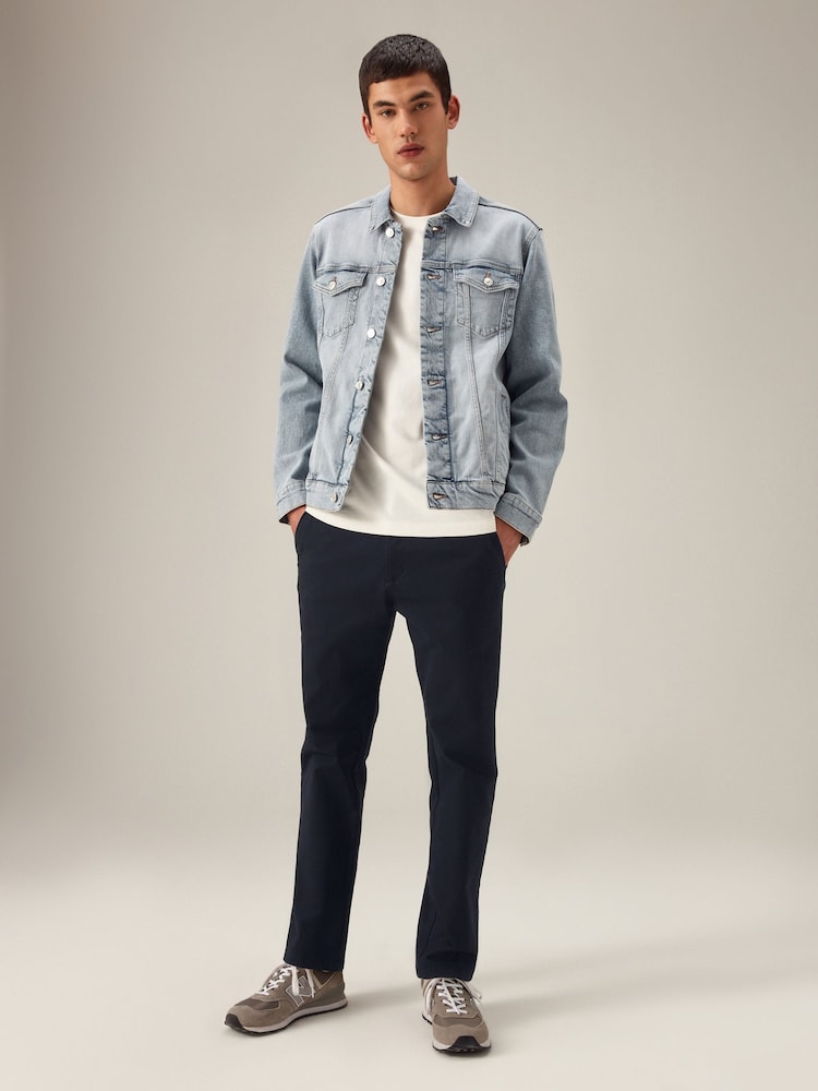 Navy Blue Elasticated Waist Slim Stretch Chino Trousers - Image 2 of 11