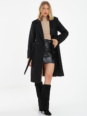 Quiz Black Tie Waist Coat With Embellished Lappel Detail - Image 1 of 4