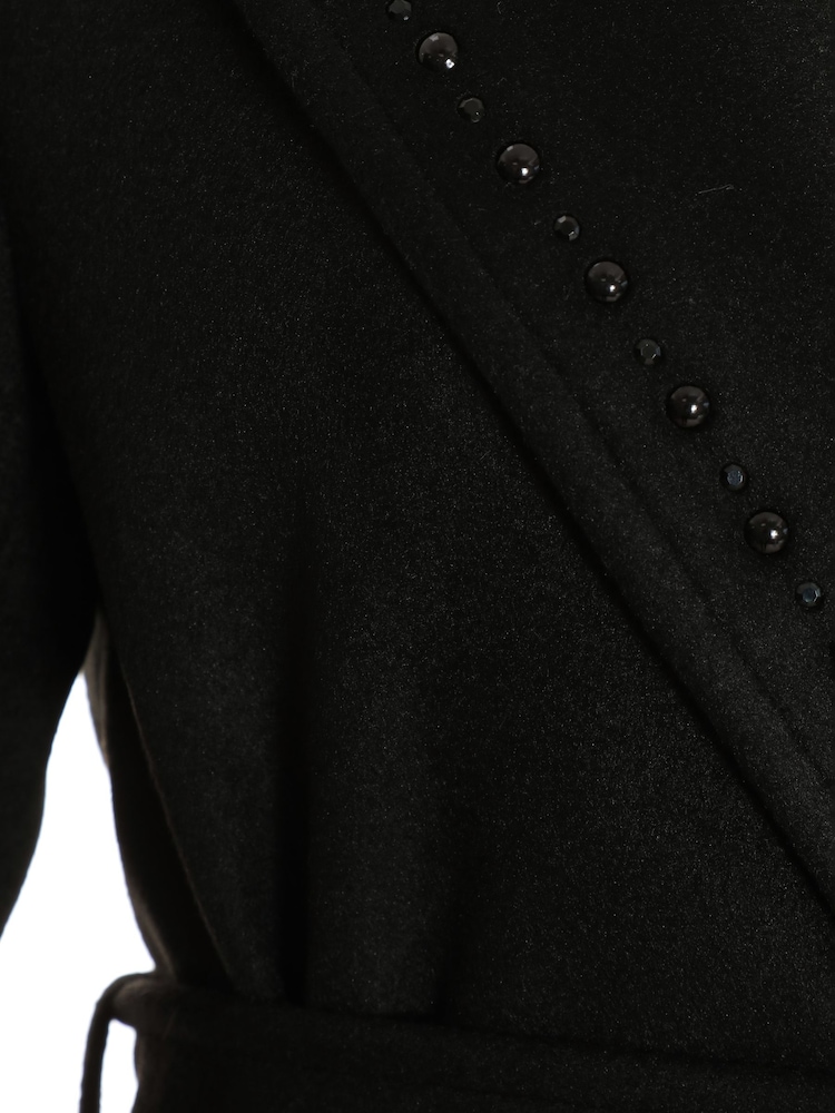 Quiz Black Tie Waist Coat With Embellished Lappel Detail - Image 4 of 4