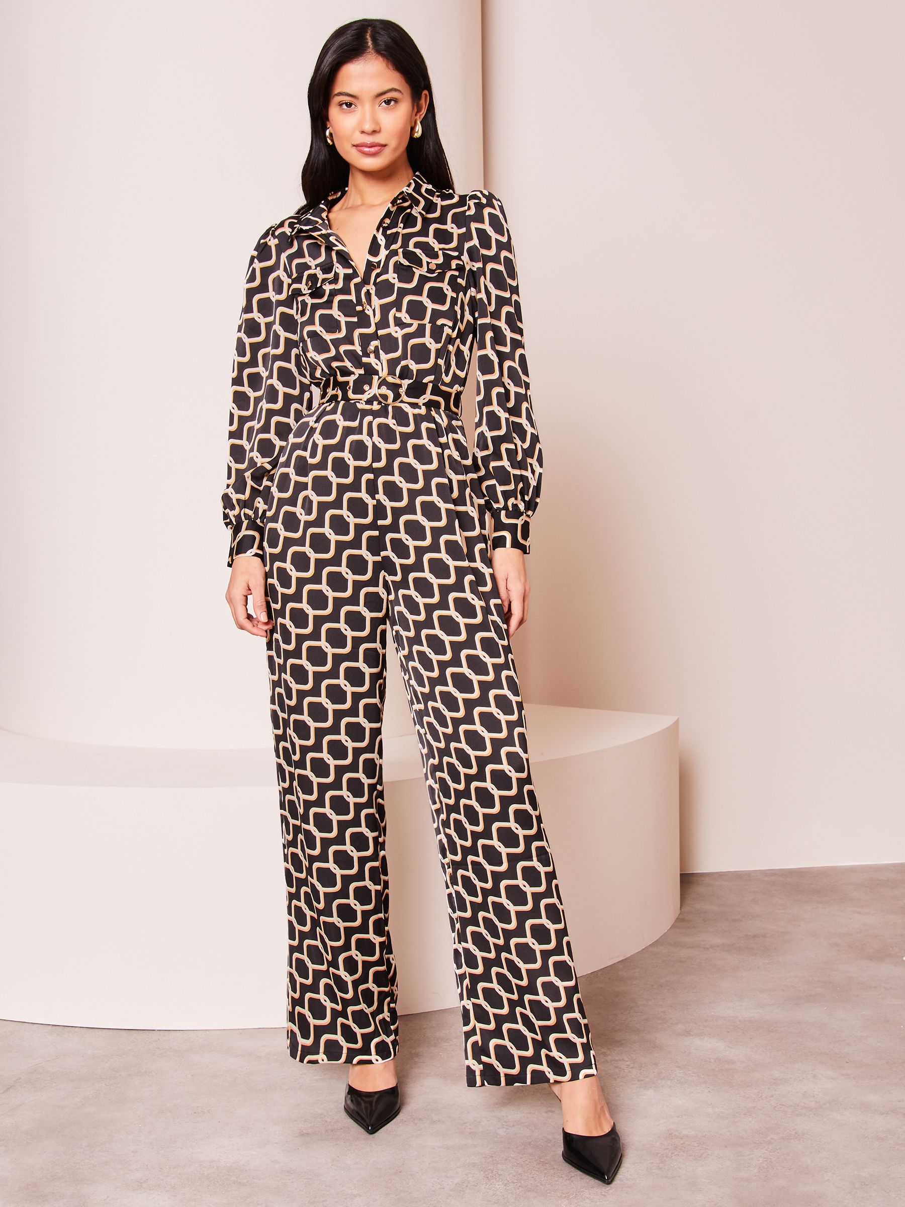 Buy Lipsy Black Petite Geo Print Long Sleeve Shirt Jumpsuit from Next Luxembourg