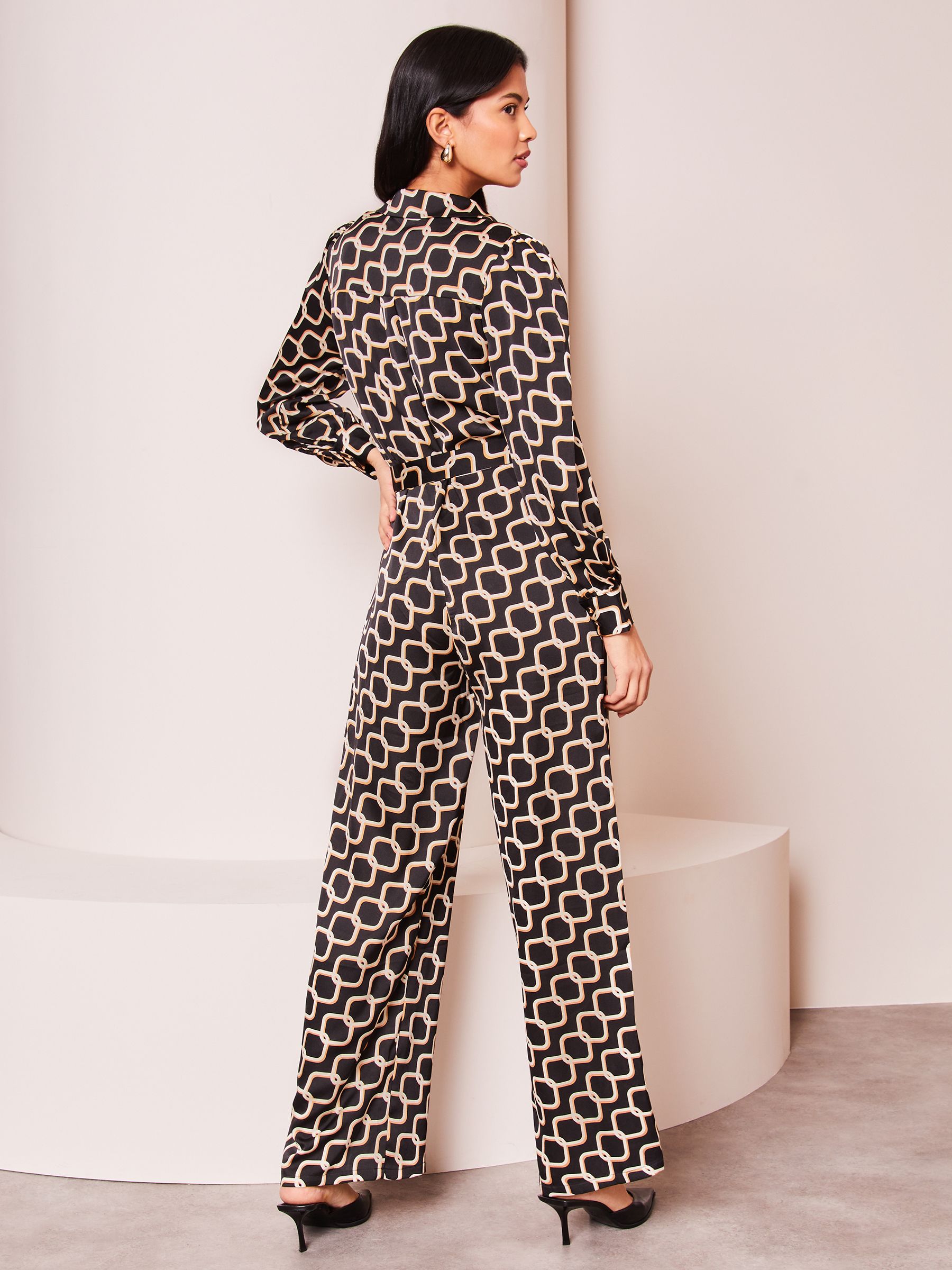 Buy Lipsy Black Petite Geo Print Long Sleeve Shirt Jumpsuit from Next Luxembourg