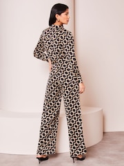 Lipsy Black Tall Geo Print Long Sleeve Shirt Jumpsuit - Image 2 of 5