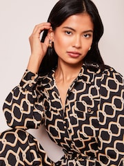 Lipsy Black Tall Geo Print Long Sleeve Shirt Jumpsuit - Image 4 of 5