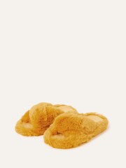 Accessorize Yellow Faux Fur Cross-Over Sliders - Image 1 of 2