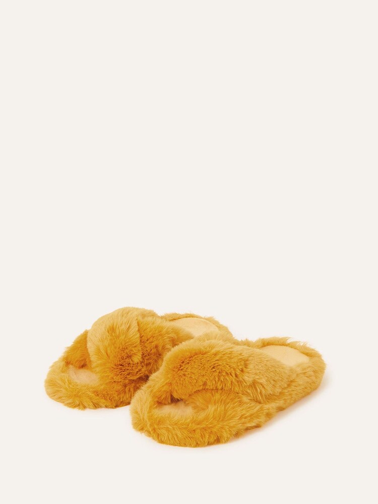 Accessorize Yellow Faux Fur Cross-Over Sliders - Image 1 of 2
