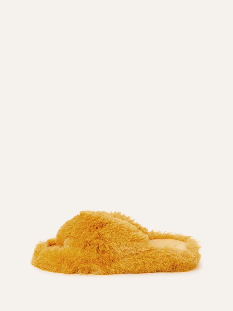 Accessorize Yellow Faux Fur Cross-Over Sliders - Image 2 of 2