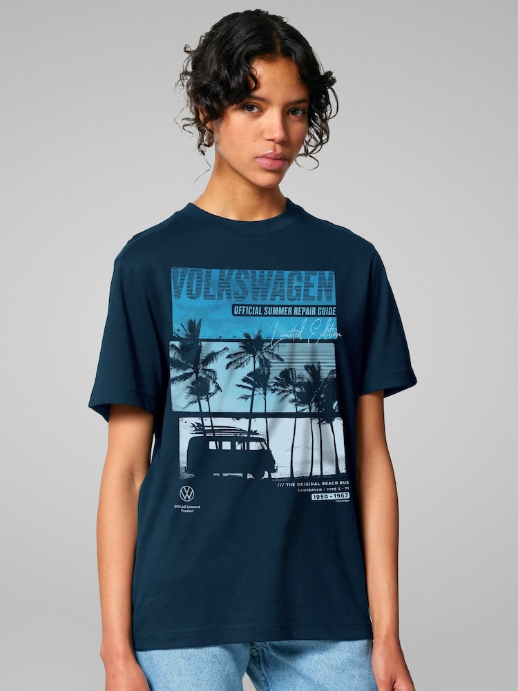 All + Every White Volkswagen Type 2 T1 Original Beach Bus Summer Repair Guide T-Shirt - Image 1 of 4