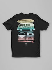 All + Every Black Volkswagen Type 2 T1 Surfer's Campervan T-Shirt - Image 3 of 4